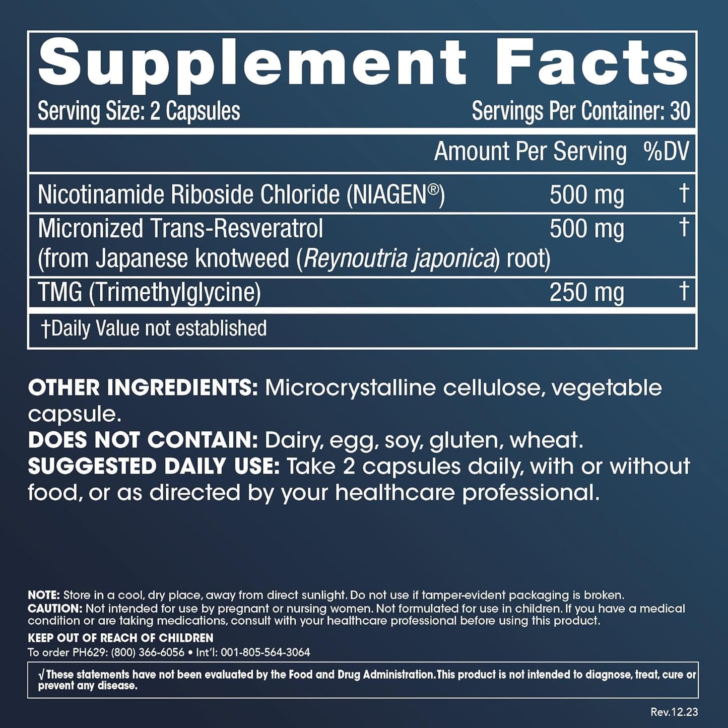 NAD Supplement with Nicotinamide Riboside, TMG, and Trans-Resveratrol - 690mg Equivalent to NMN in 30 Servings