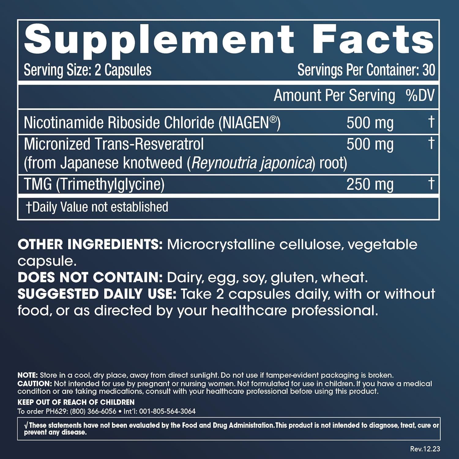 NAD Supplement with Nicotinamide Riboside, TMG, and Trans-Resveratrol - 690mg Equivalent to NMN in 30 Servings