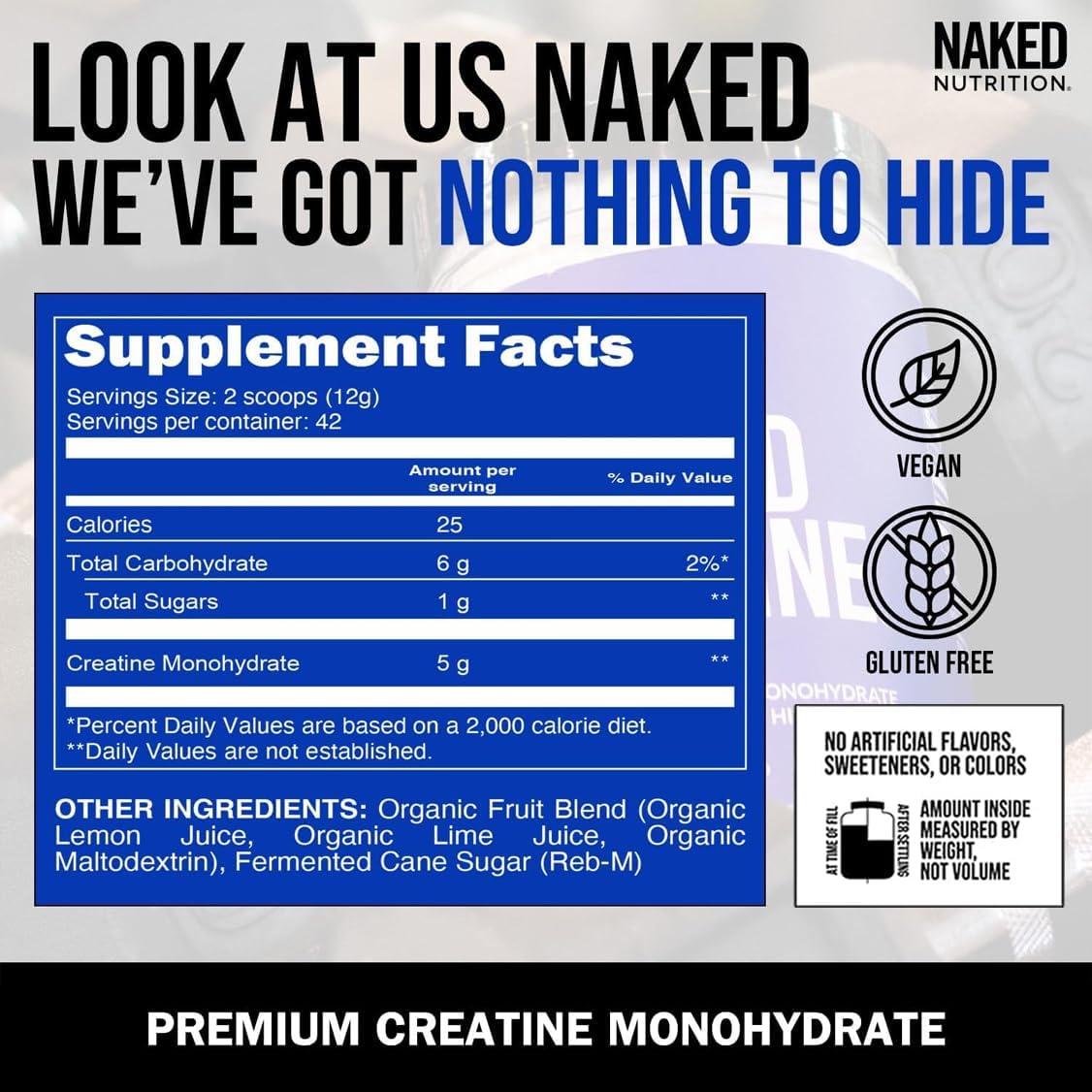 Naked Nutrition Lemon Lime Micronized Creatine Monohydrate - 42 Servings, 500g, Vegan & Non-GMO - Boost Strength Naturally