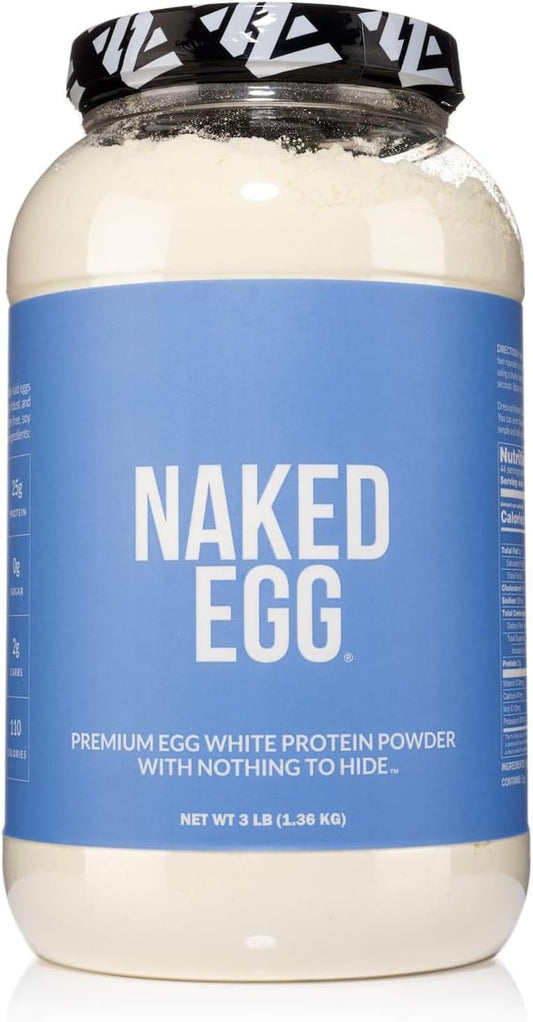 Naked Nutrition Non-GMO Egg White Protein Powder - Unflavored, Paleo, Dairy Free - 3LB, 25g Protein, 44 Servings
