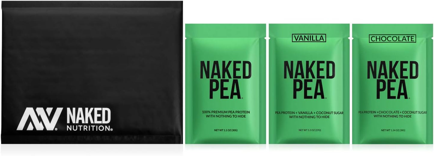 Naked Nutrition Vegan Pea Protein Sample Pack - Chocolate, Vanilla, & Plain Flavor Options