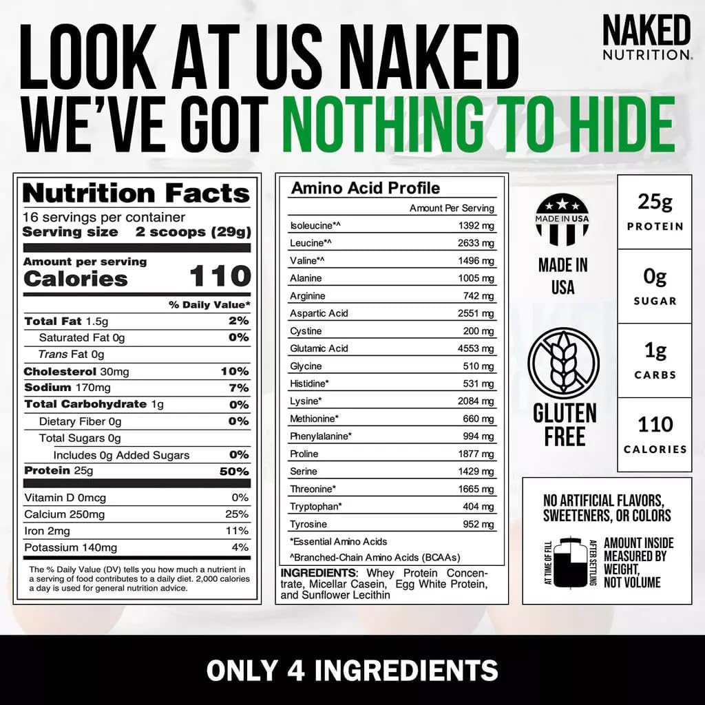 Naked Protein Powder Blend - Egg, Whey, and Casein Protein Mix, Unflavored by Naked Nutrition