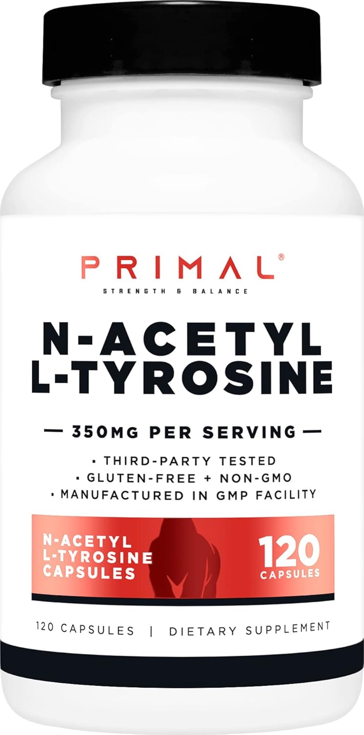 NALT Capsules - 120 Servings of Primal N-Acetyl L-Tyrosine (350mg) - Gluten Free & Non-GMO Amino Acid Supplement