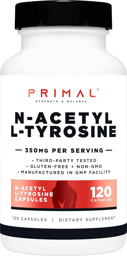 NALT Capsules - 120 Servings of Primal N-Acetyl L-Tyrosine (350mg) - Gluten Free & Non-GMO Amino Acid Supplement