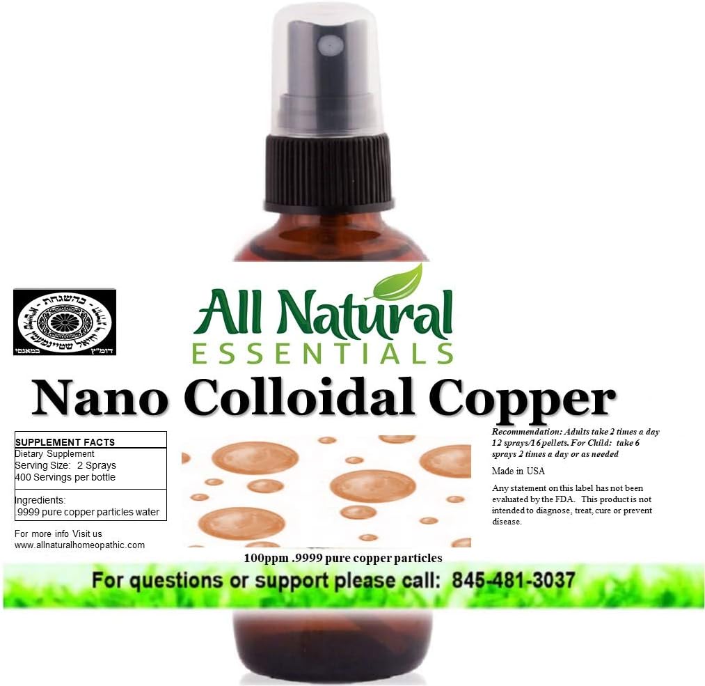 Nano Colloidal Copper Liquid Supplement - 2oz 240ppm Bottle, Kosher Certified, All-Natural Minerals for Adults, Men, Women, Kids
