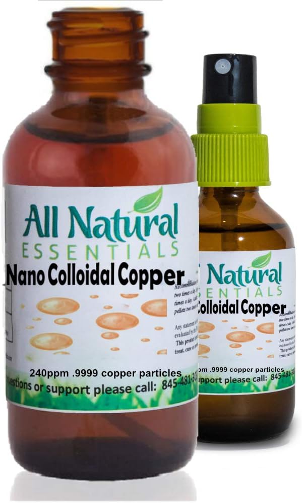 Nano Colloidal Copper Liquid Supplement - 2oz 240ppm Bottle, Kosher Certified, All-Natural Minerals for Adults, Men, Women, Kids