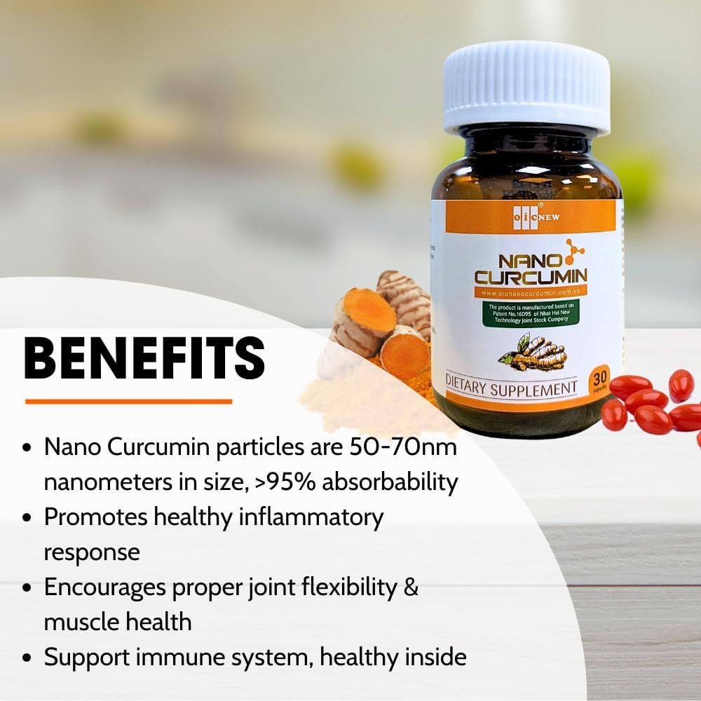 Nano Curcumin Capsules with Advanced Absorption Technology - 30 Capsules for Digestive Health, Gastric Relief, and Skin Benefits
