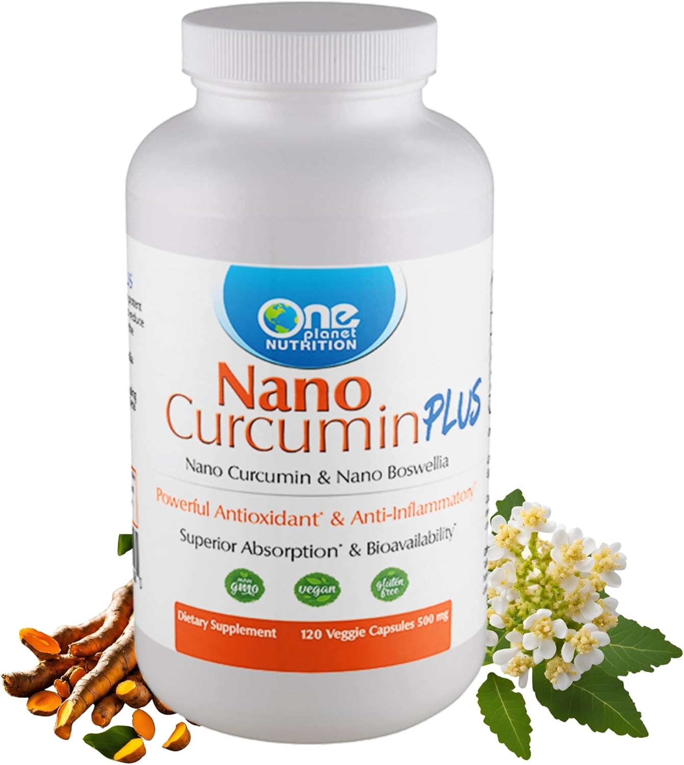 Nano Curcumin Plus with Boswellia Veggie Capsules - 500mg (240 Servings) - Supports Joint and Immune Health - High Absorption - Non-GMO, Vegan, Gluten-Free