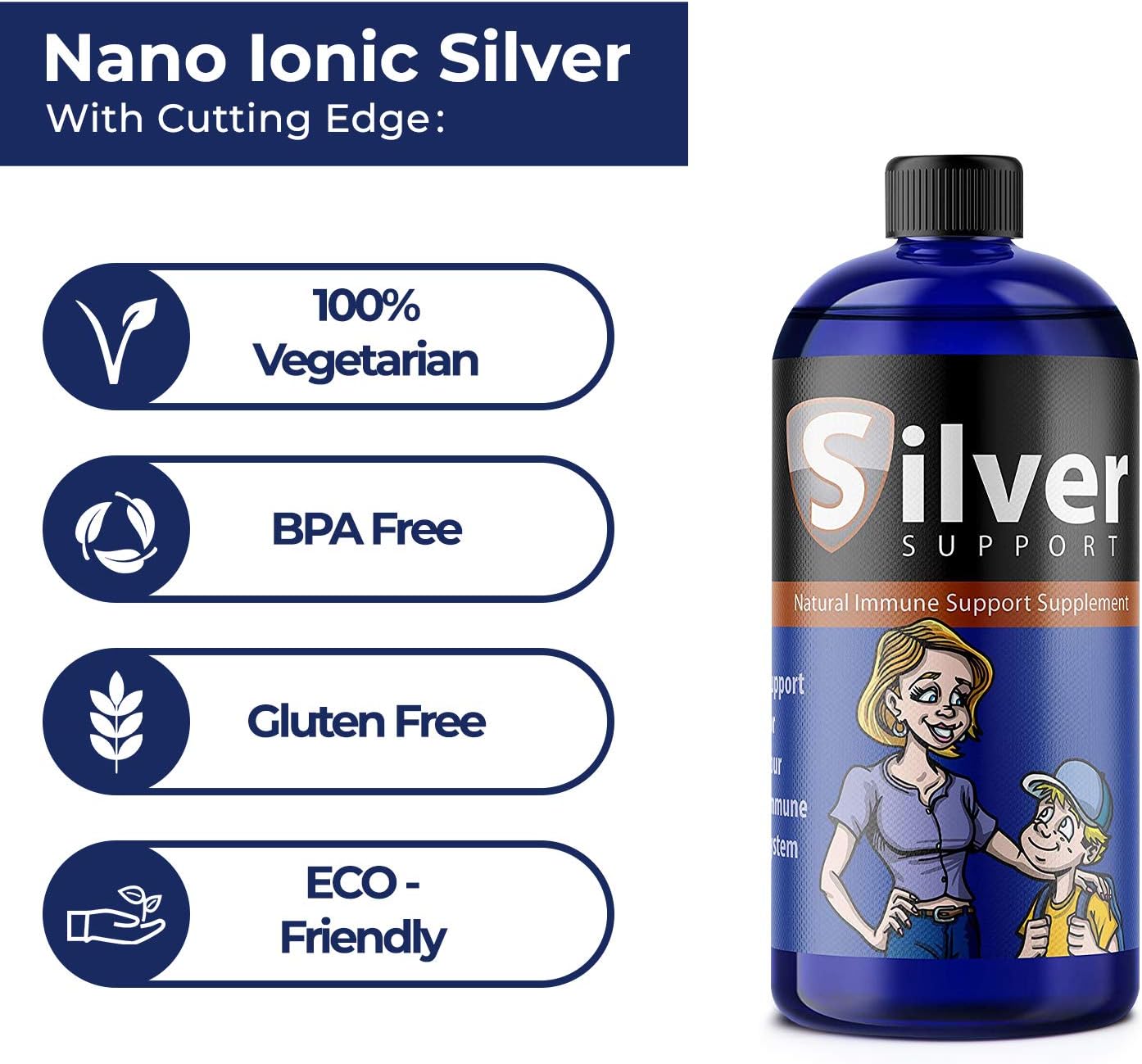 Nano Ionic Silver Liquid Immune Booster for All Ages and Pets - 10 ppm Formula for Enhanced Wellness - 32oz Bottle