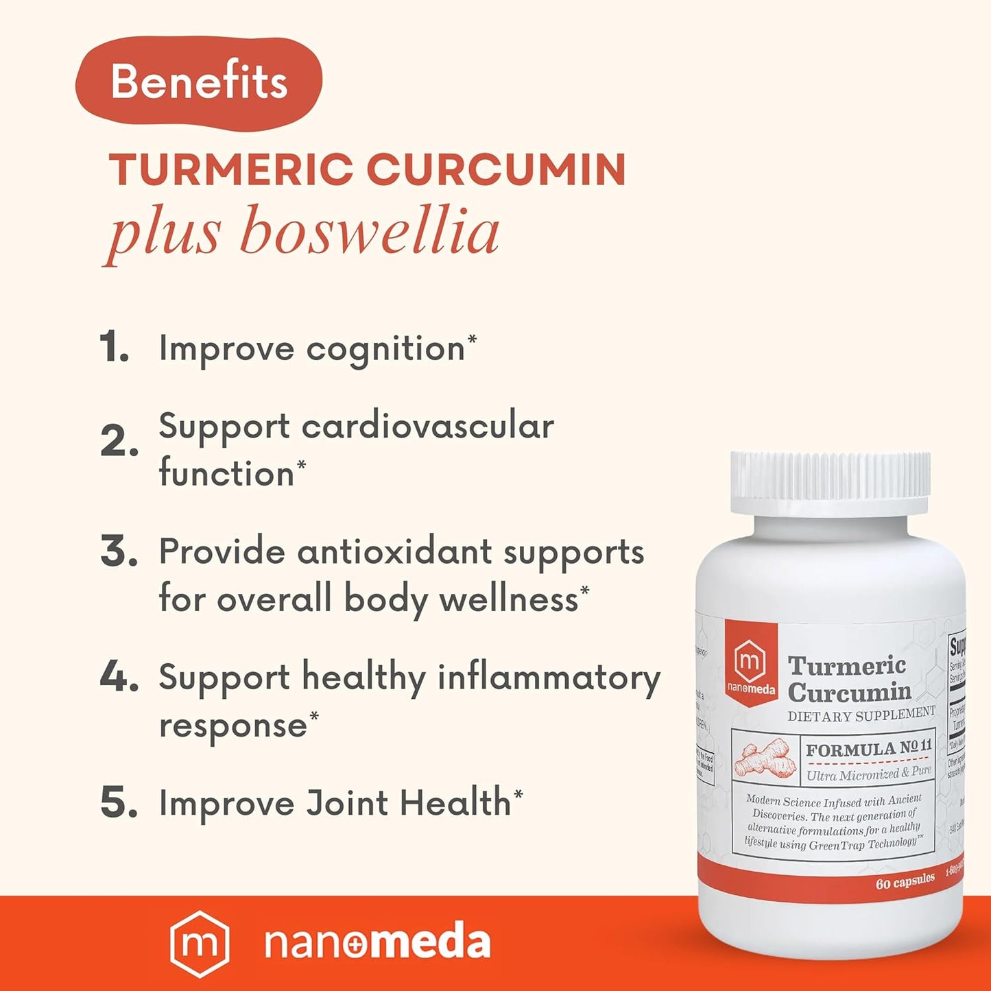 Nano Meda® Turmeric Curcumin with Boswellia | High Absorption Joint Support Supplement, 60 Capsules