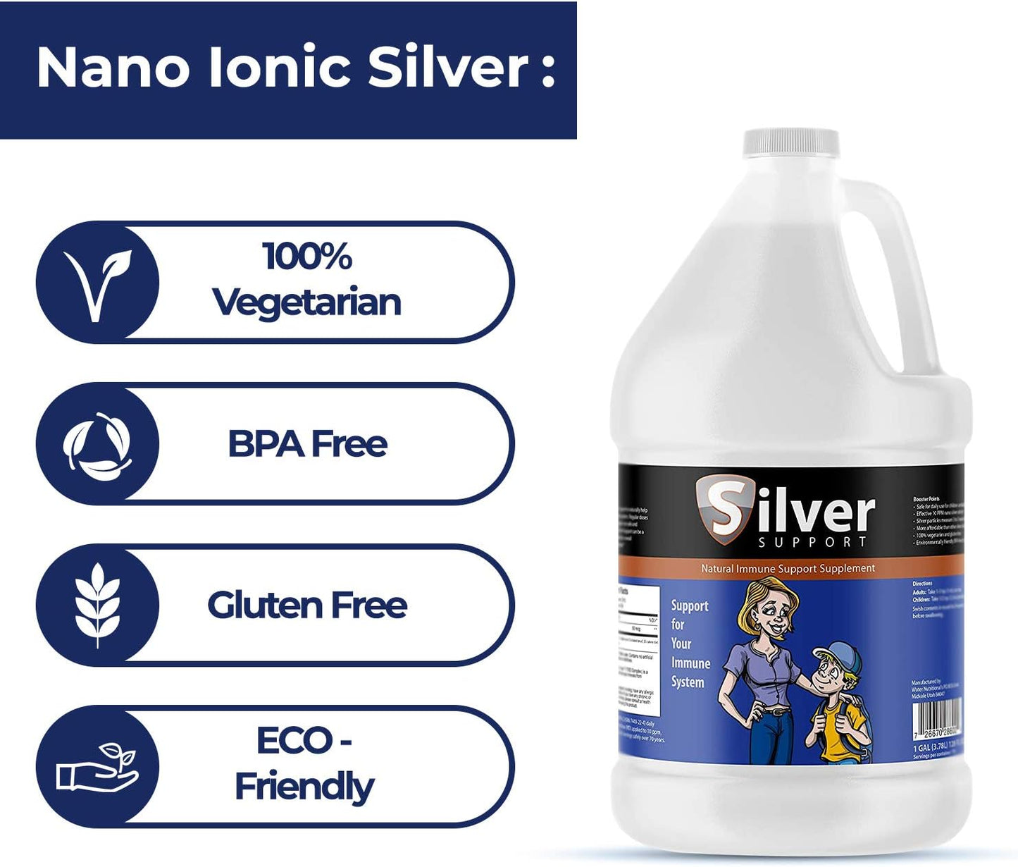 Nano Silver Immune Booster for Kids, Pets, and Adults - Herbal Support Supplement - 4 Gallons