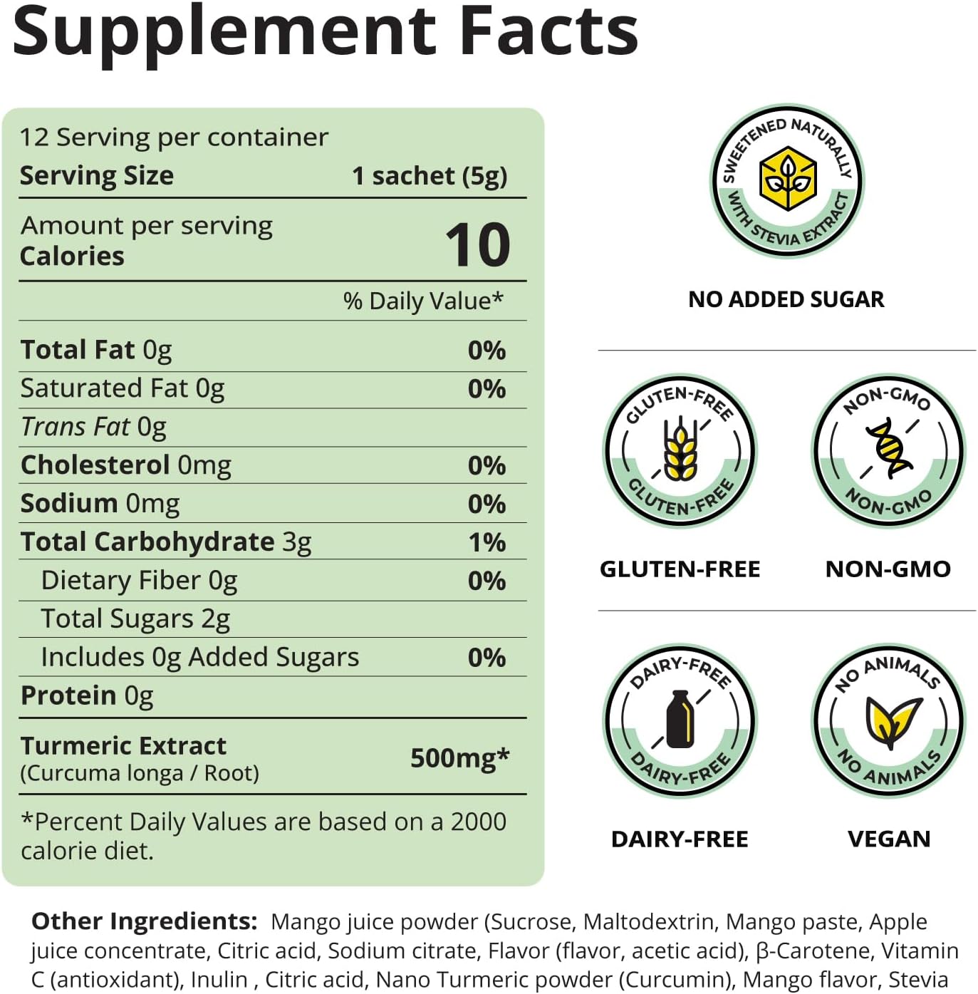 Nano Turmeric Curcumin Powder Drink Mix Packets with Natural Mango Flavor - 35X Stronger Supplement for Joint Relief and Immune Boost - Equals 250+ Pills