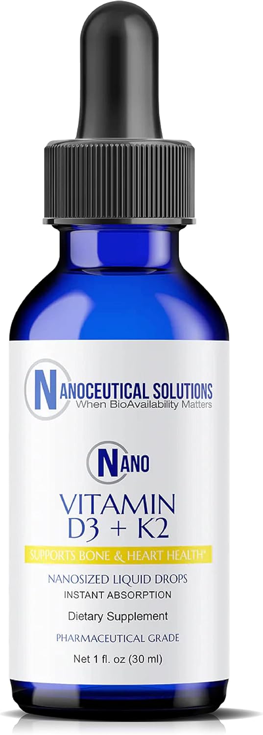 Nanoceutical Vitamin D3+K2 Liquid Supplement - 5000 IU Potent Formula for Bone, Joint, Heart & Immune Health - Rapid Absorption - 1Fl Oz
