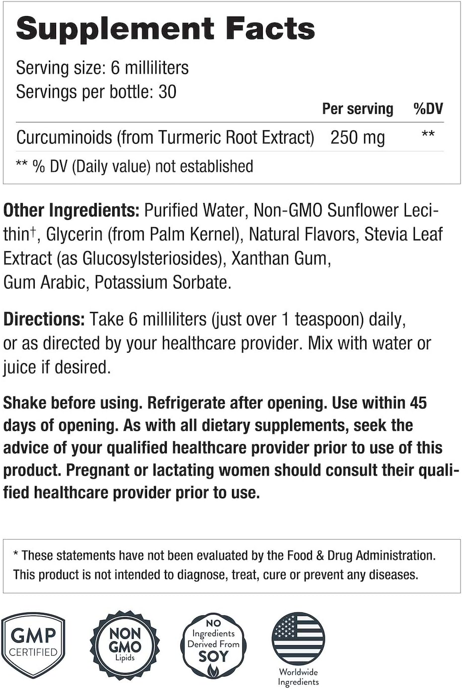 NanoNutra Liposomal Curcumin with Sunflower Lecithin for Enhanced Absorption | Powerful Turmeric Supplement | 180ml - 30 Servings