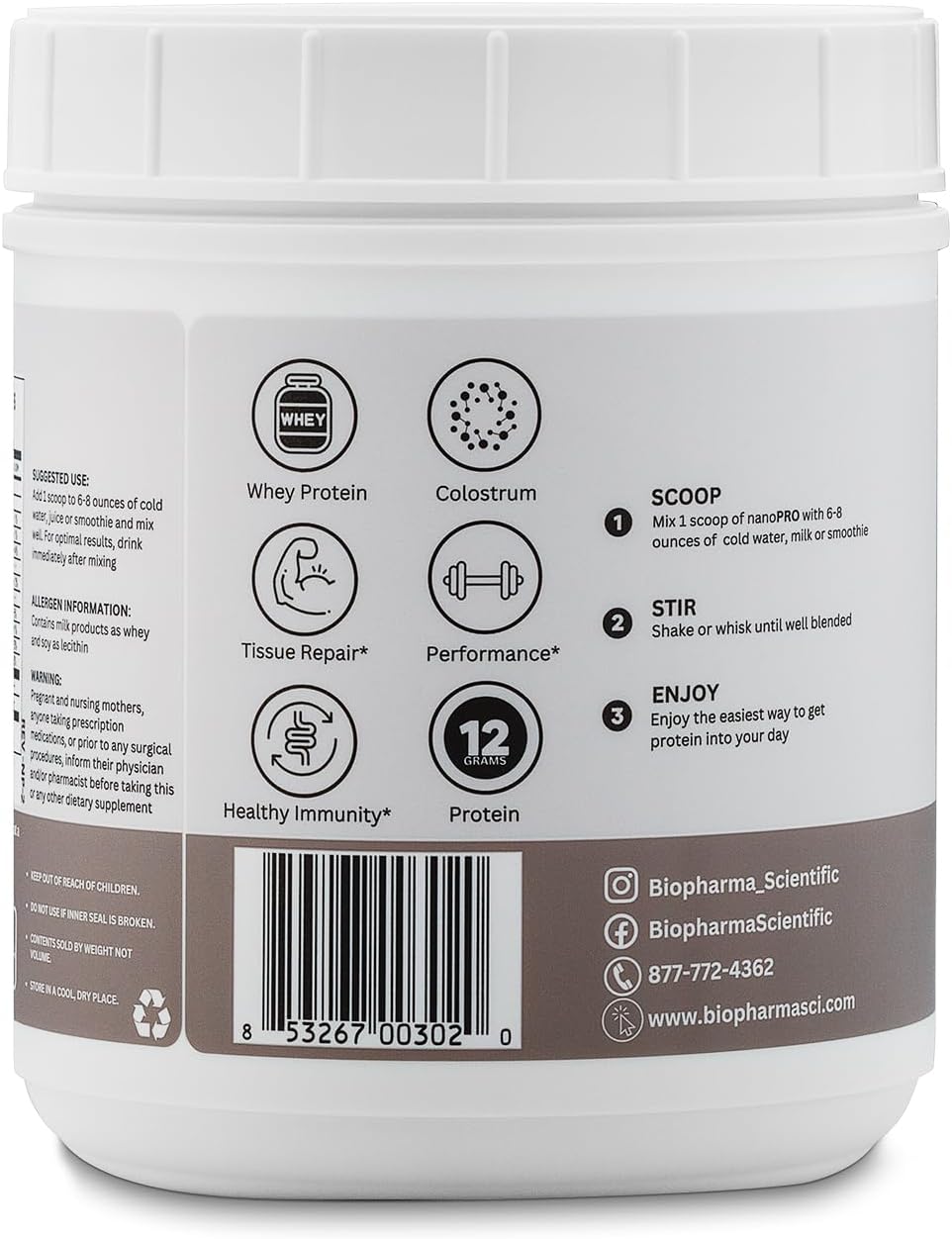Nanopro Immune Whey Protein Powder: Support Immune System & Recovery, Vanilla Flavor, 30 Servings