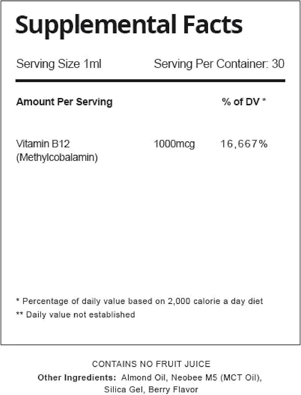 Nanosized Liquid Drops Methyl B-12 1000mcg for Instant Absorption, Easy to Use Berry Flavor