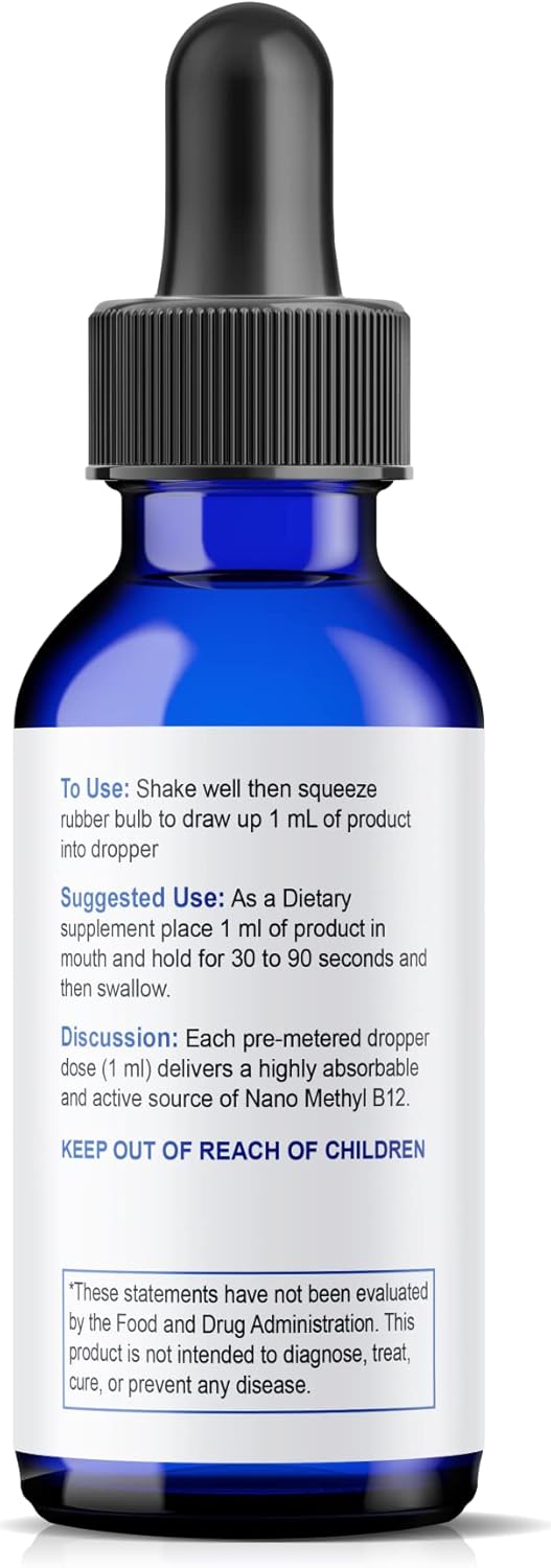 Nanosized Liquid Drops Methyl B-12 1000mcg for Instant Absorption, Easy to Use Berry Flavor