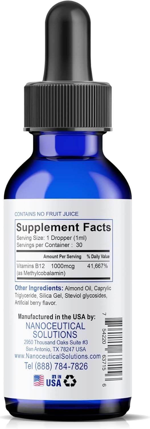 Nanosized Liquid Drops Methyl B-12 1000mcg for Instant Absorption, Easy to Use Berry Flavor