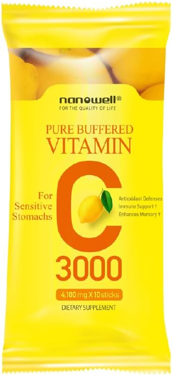 NANOWELL Buffered Vitamin C 3000mg Immune Support Supplement - 180 Sticks (6 Months Supply)