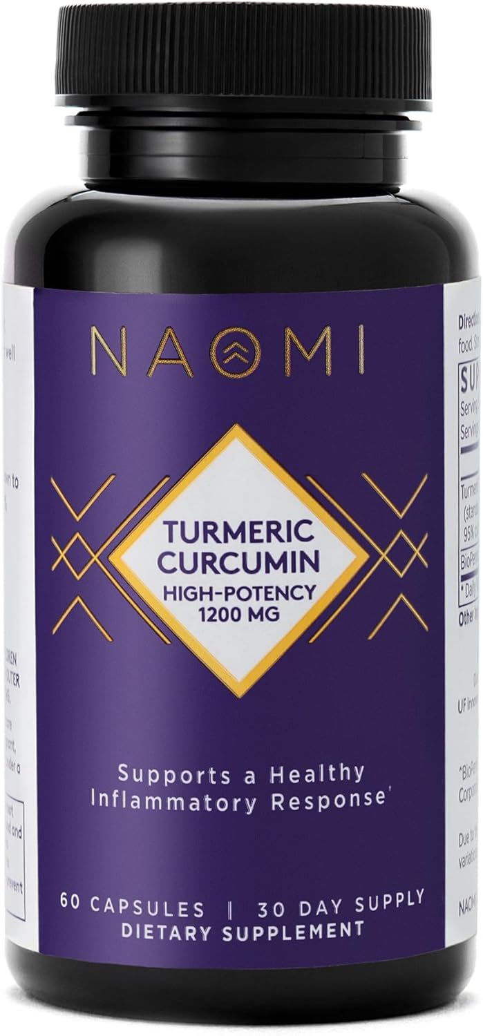 NAOMI Turmeric Curcumin 1,200mg with BioPerine for Maximum Absorption - Extra-Strength Joint, Muscle, Brain Support - 60 Capsules