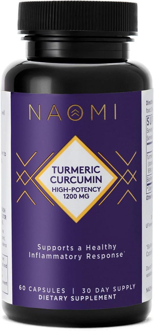 NAOMI Turmeric Curcumin 1,200mg with BioPerine for Maximum Absorption - Extra-Strength Joint, Muscle, Brain Support - 60 Capsules