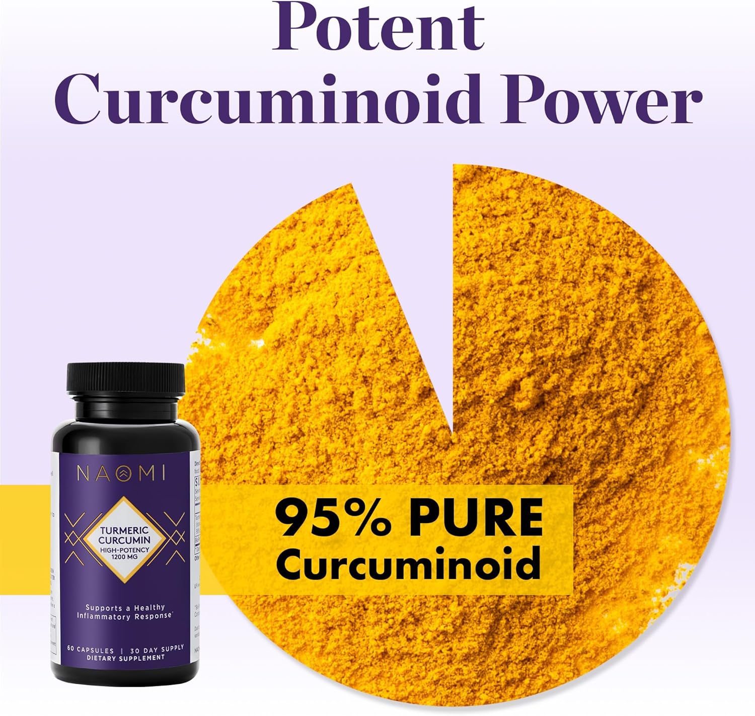 NAOMI Turmeric Curcumin 1,200mg with BioPerine for Maximum Absorption - Extra-Strength Joint, Muscle, Brain Support - 60 Capsules