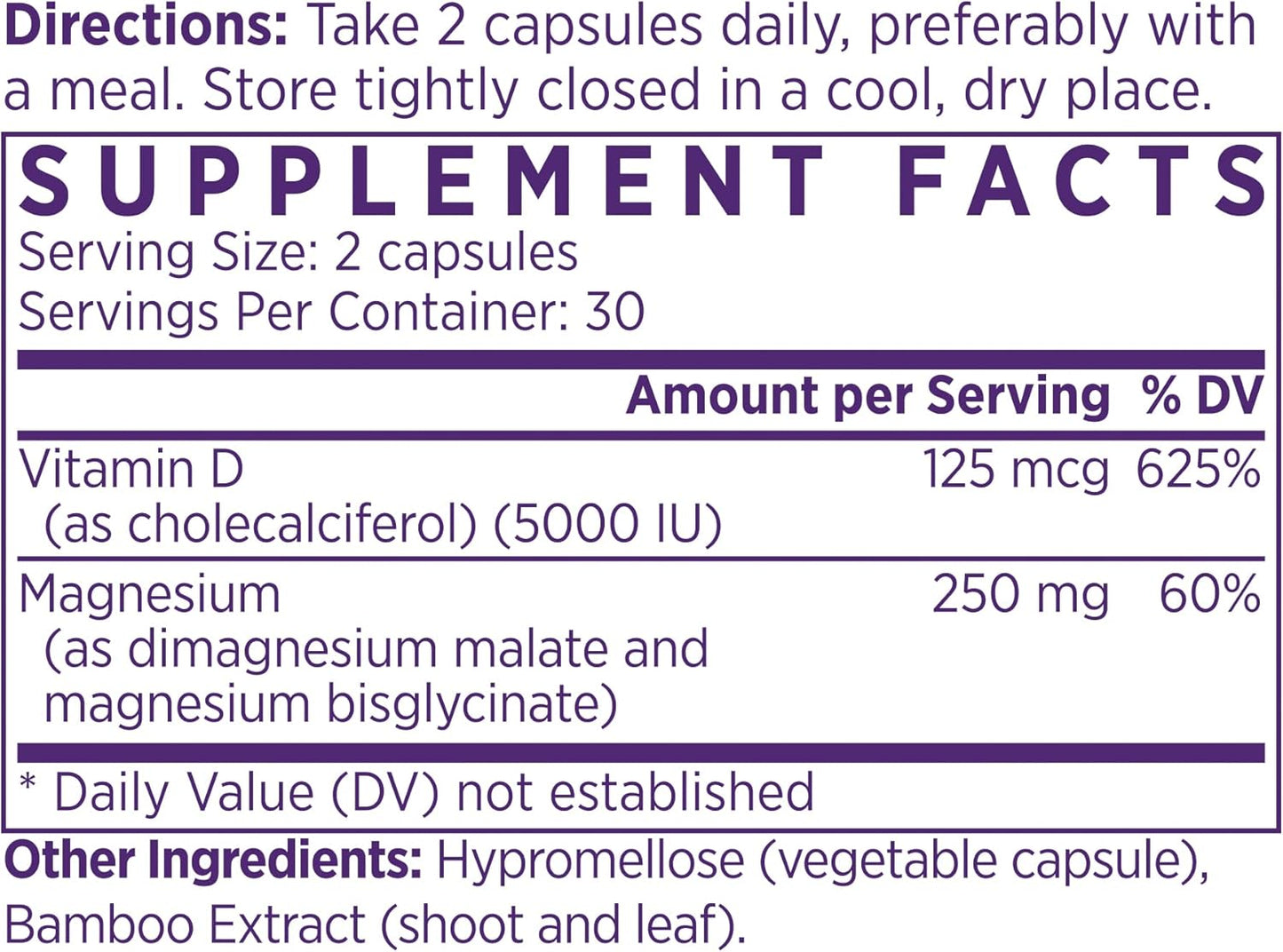 NAOMI Vitamin D3 5000 IU Supplement with Magnesium for Bone, Muscle, Immune & Mood Support - 60 Veggie Caps