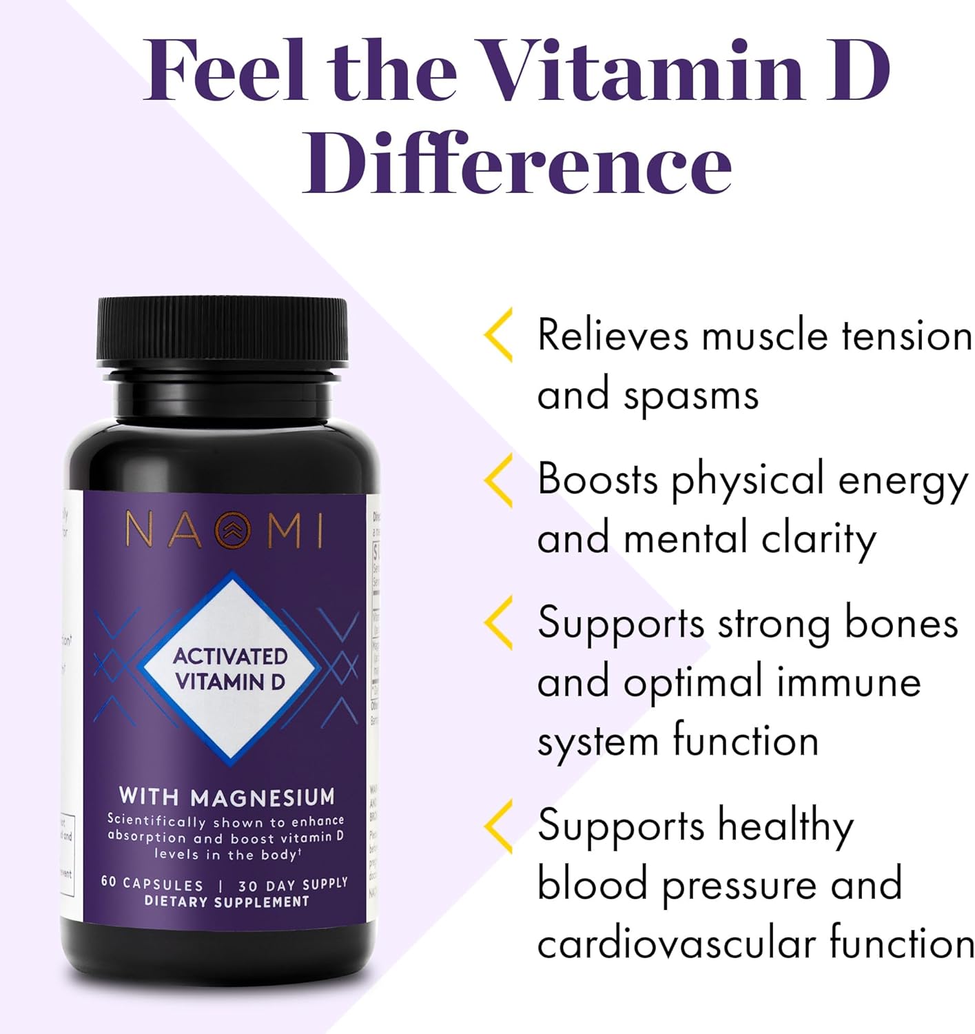 NAOMI Vitamin D3 5000 IU Supplement with Magnesium for Bone, Muscle, Immune & Mood Support - 60 Veggie Caps