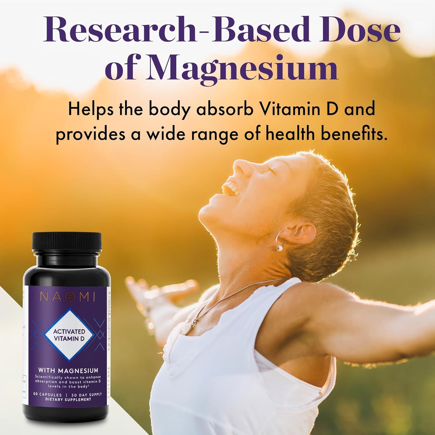 NAOMI Vitamin D3 5000 IU Supplement with Magnesium for Bone, Muscle, Immune & Mood Support - 60 Veggie Caps