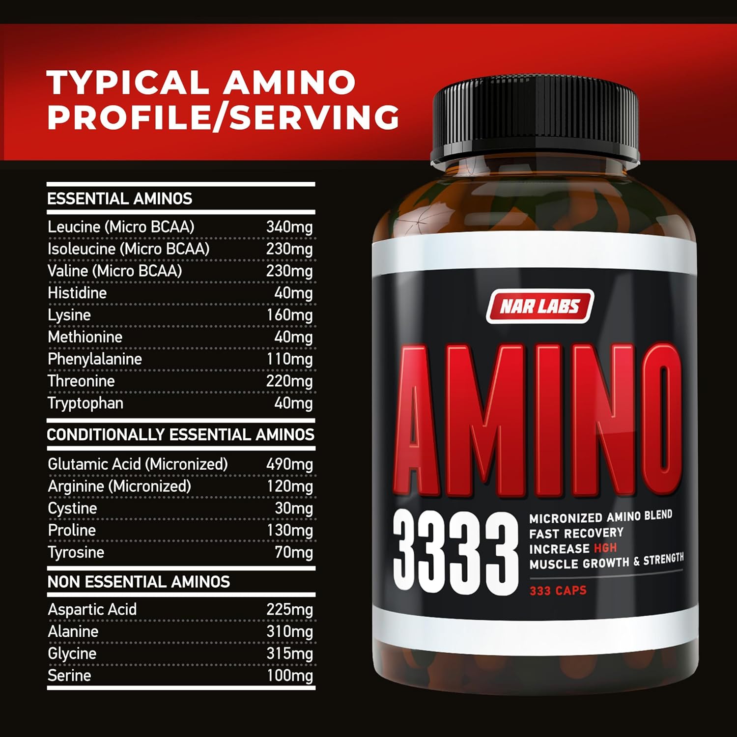 NAR LABS Real Amino Acid Complex - 333 Capsules for Muscle Recovery and Growth