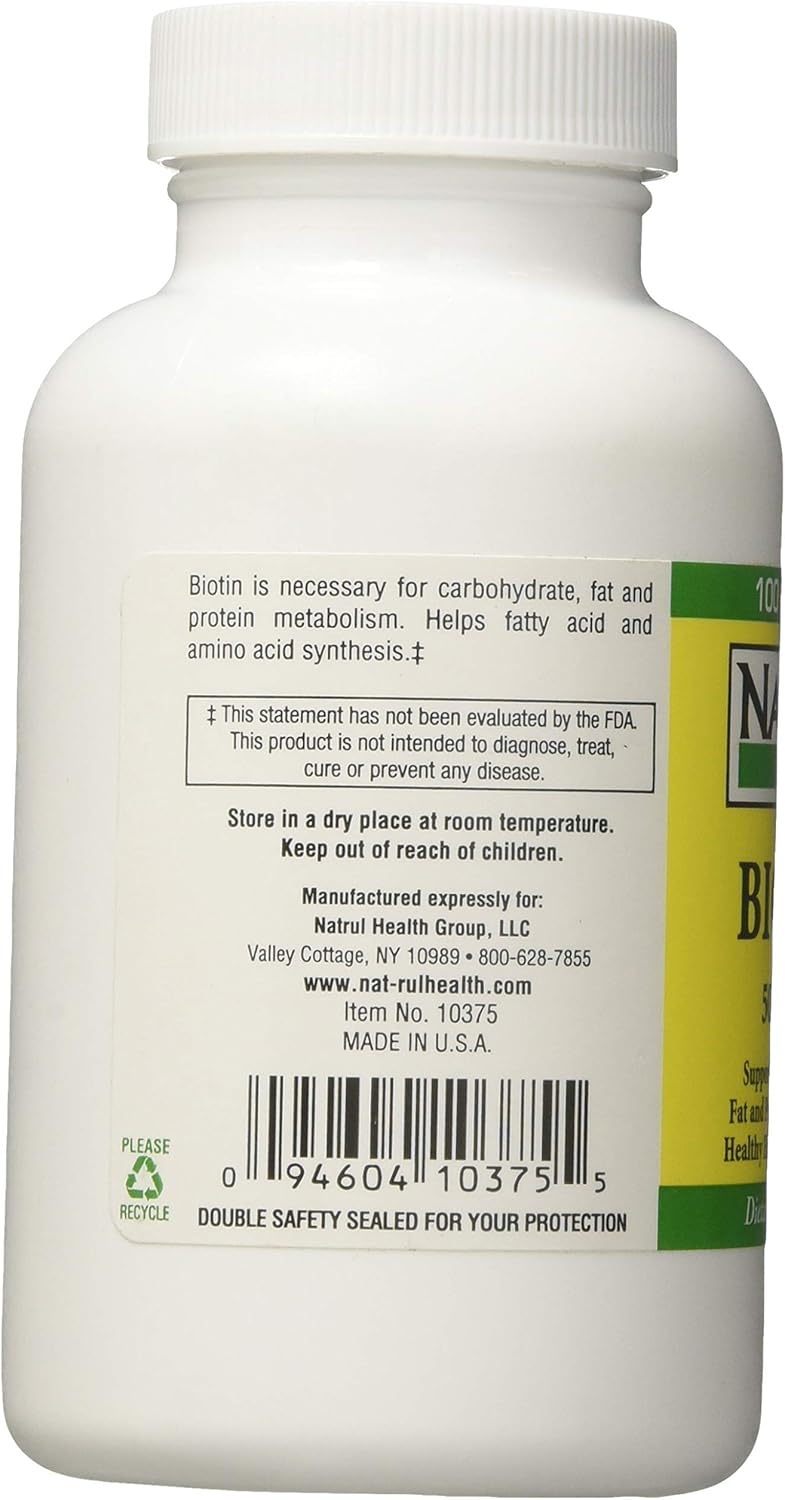 NAT-Rul Biotin 5000 mcg Capsules - 100 Count - Natural Health Products