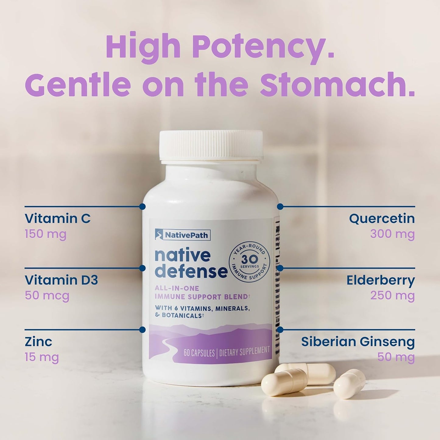 NativePath: Immune Boosting Elderberry Collagen Supplement - Natural Defense with Vitamin C, D, Zinc, Quercetin, Siberian Ginseng - 30-Day Antioxidant Supply