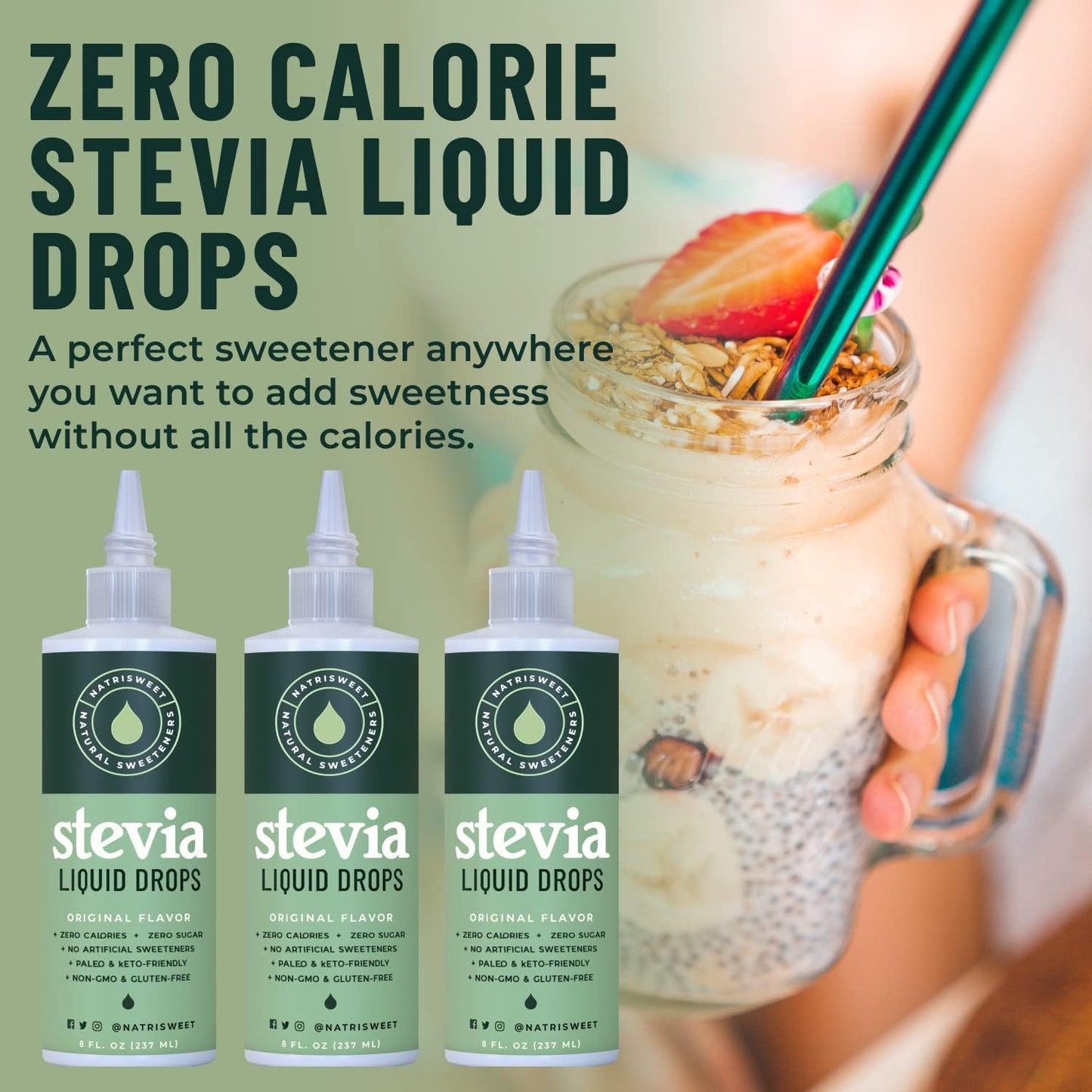 Natrisweet Stevia Liquid Drops - 8 fl oz Bottle, 1823 Servings, Pure Concentrated Zero Calorie & Carb-Free Sweetener for Keto & Paleo Diets