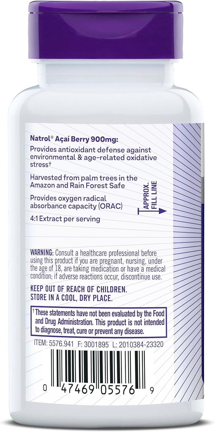 Natrol Acai Berry 900mg Veggie Capsules, 75 Count - Antioxidant Defense Supplement, Ultimate Super Fruit - Pack of 12