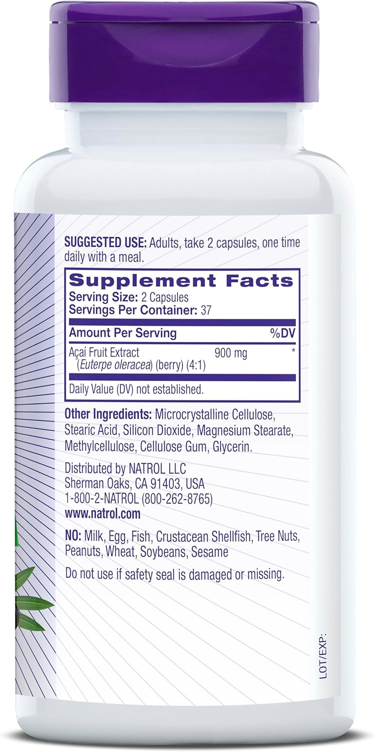Natrol Acai Berry 900mg Veggie Capsules, 75 Count - Antioxidant Defense Supplement, Ultimate Super Fruit - Pack of 12