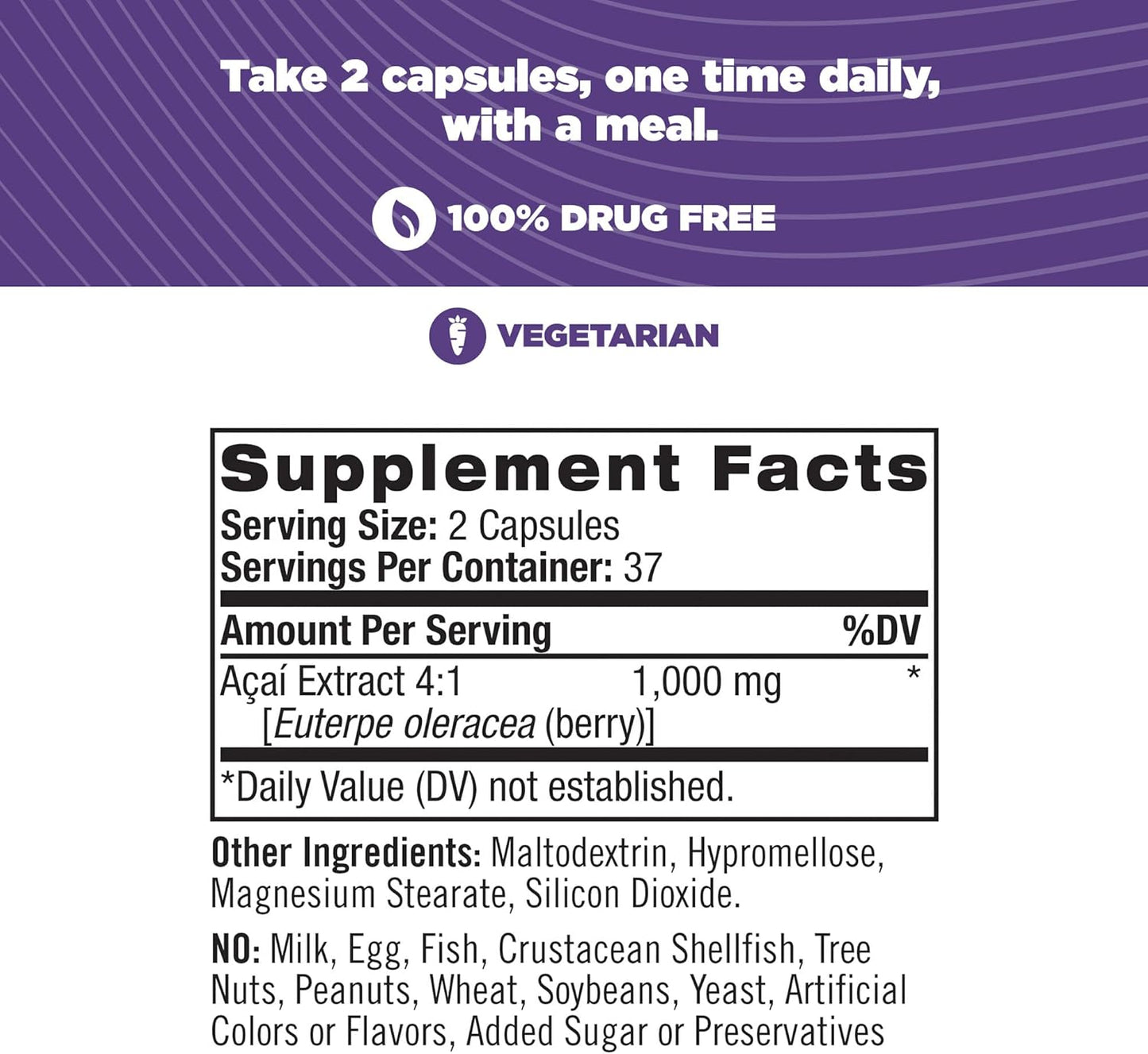Natrol Acai Berry Dietary Supplement - Antioxidant Protection, Ultimate Super Fruit, 1,000mg Veggie Capsules - 75 Count x 24 Pack