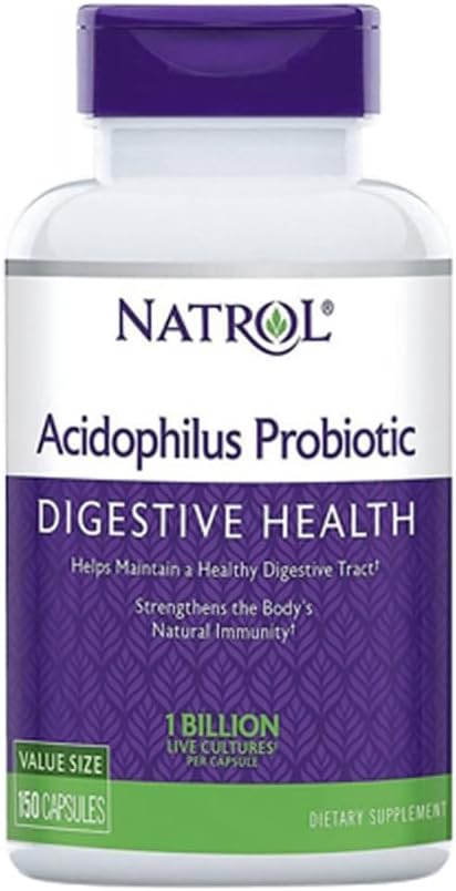 Natrol Acidophilus 100mg Capsules, 150 Count, Unflavored, Purple, 3-Pack
