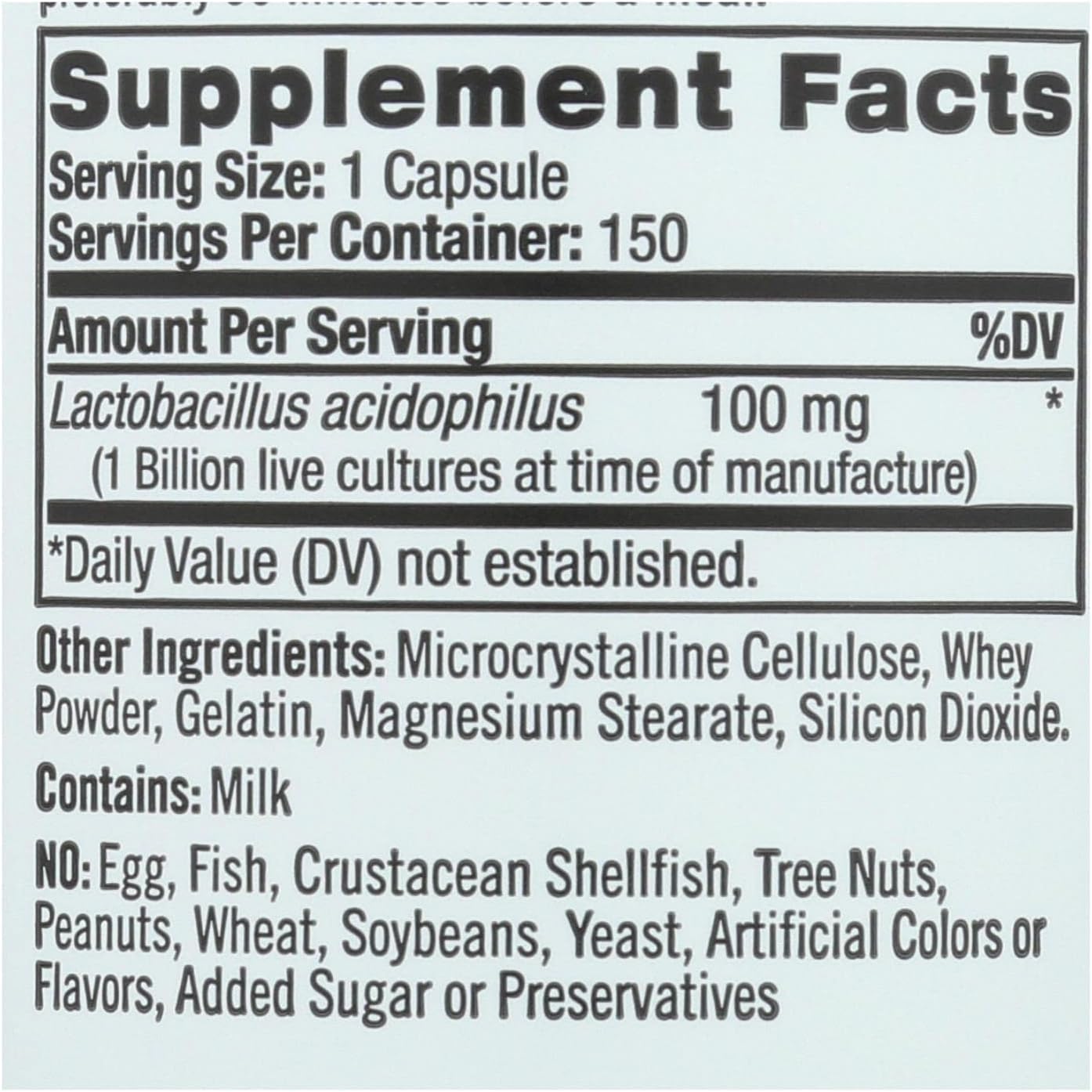 Natrol Acidophilus Probiotic Capsules - 100 mg - 150 Count Bottle