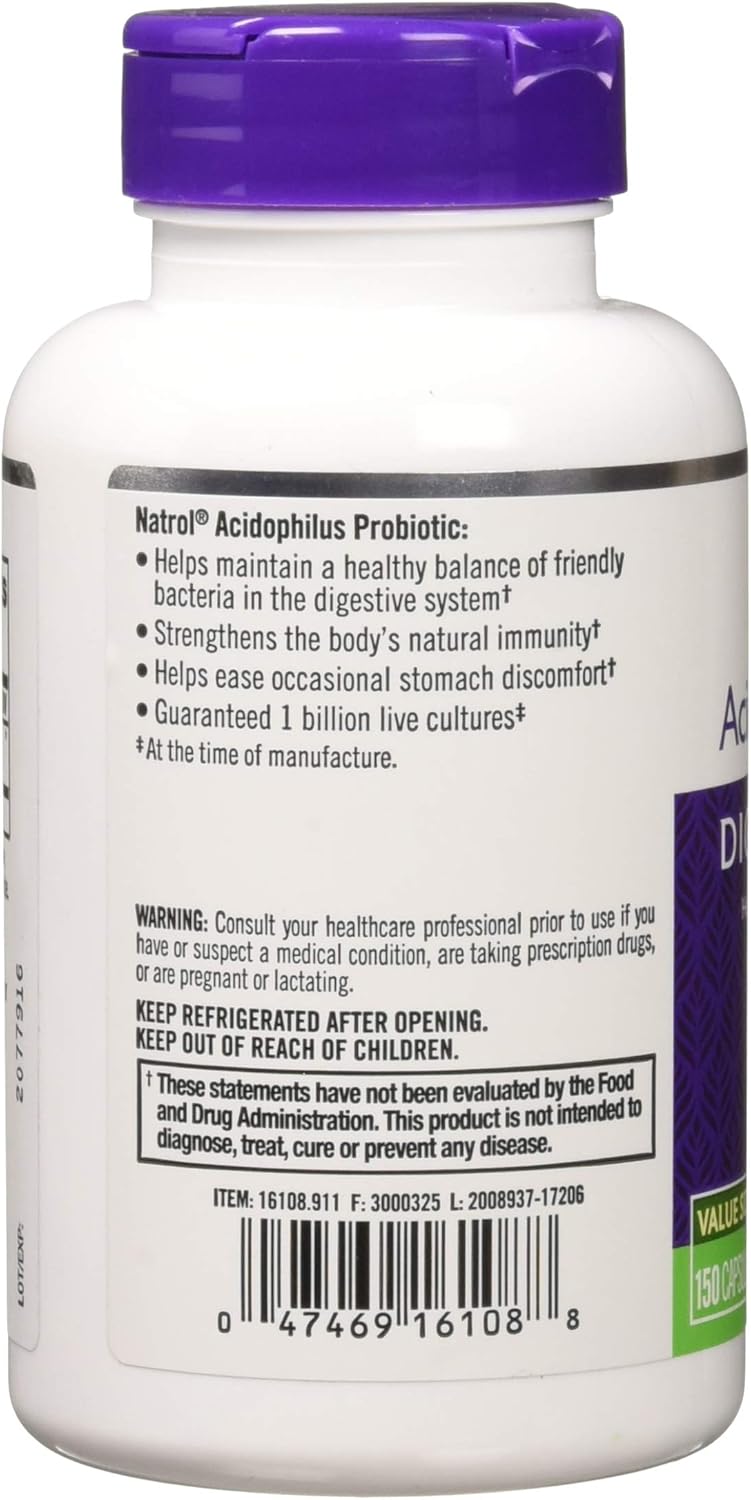 Natrol Acidophilus Probiotic Capsules - 100 mg - Pack of 12, 150 Count
