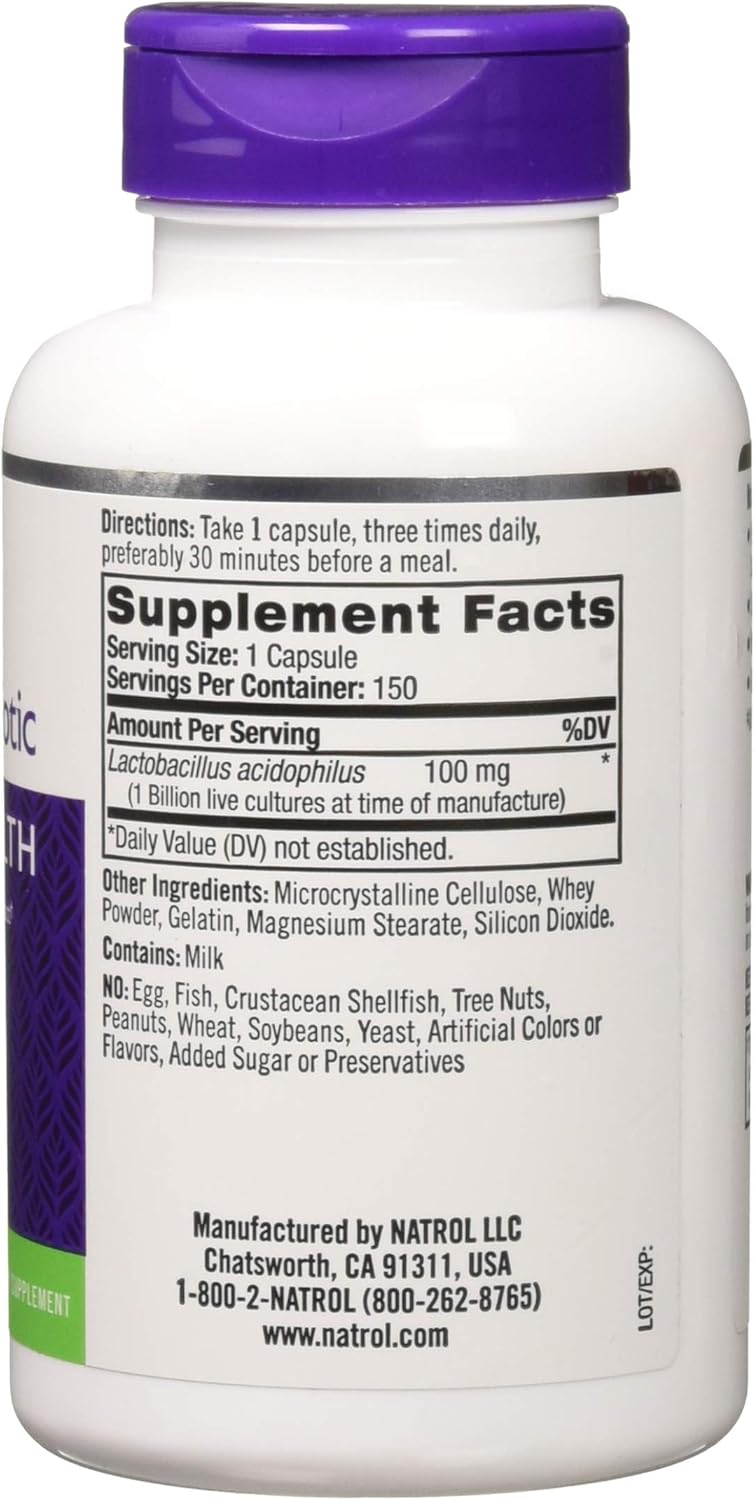 Natrol Acidophilus Probiotic Capsules - 100 mg - Pack of 12, 150 Count