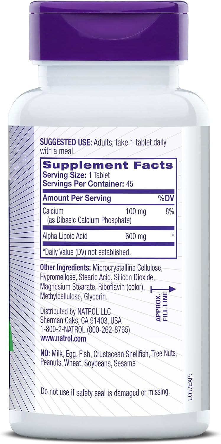 Natrol Alpha Lipoic Acid 600 mg Tablets for General Wellness - 45 Day Supply
