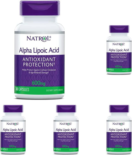 Natrol Alpha Lipoic Acid 600mg Capsules - Antioxidant Protection - 30ct x 5 Pack