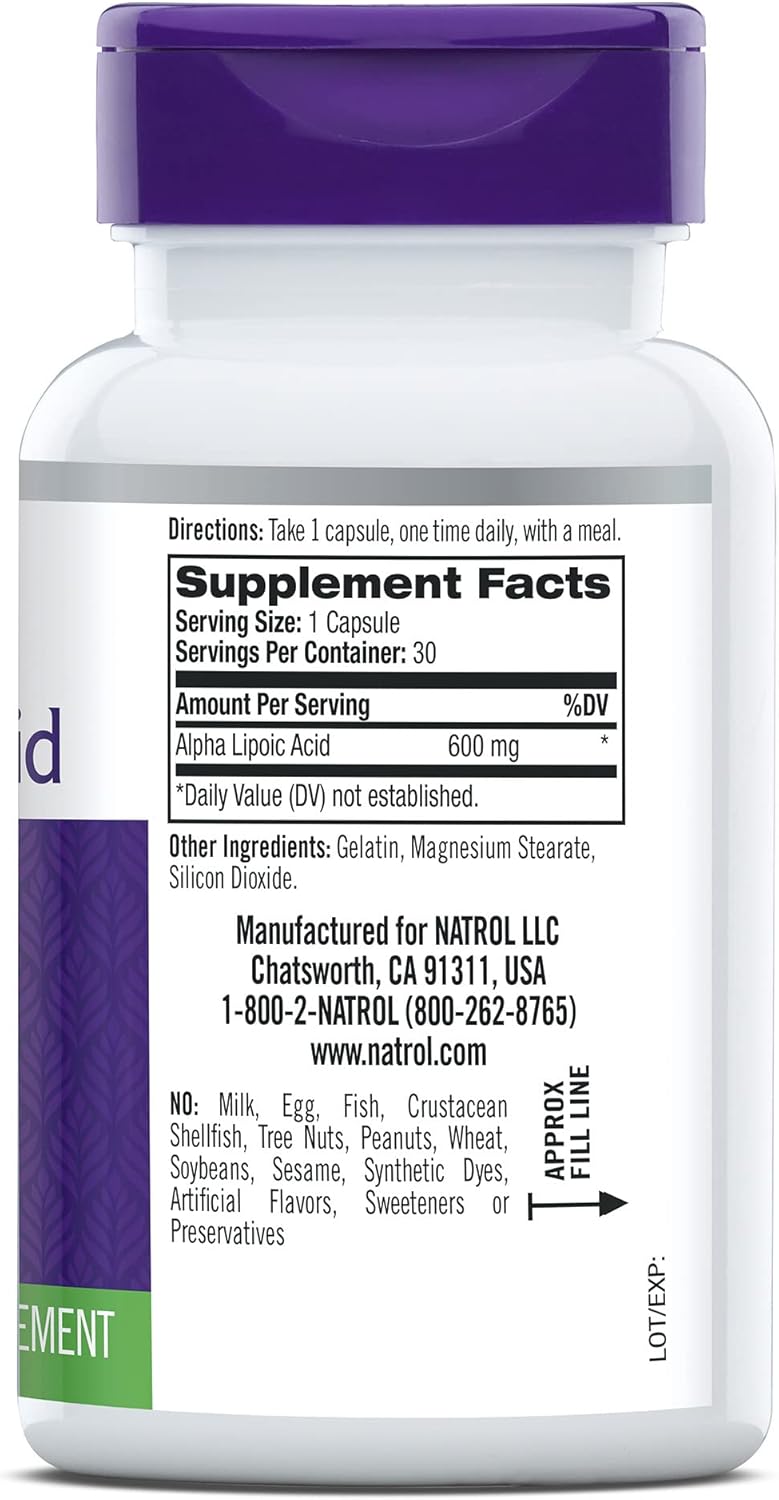 Natrol Alpha Lipoic Acid 600mg Capsules - Antioxidant Protection - 30ct x 5 Pack