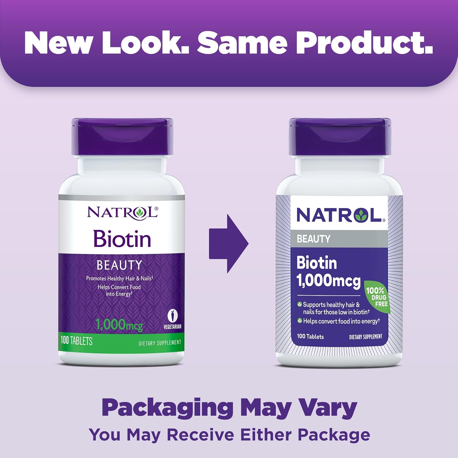 Natrol Beauty Biotin 1000mcg Tablets - 100 Day Supply for Hair, Skin, Nails & Energy - Pack of 12