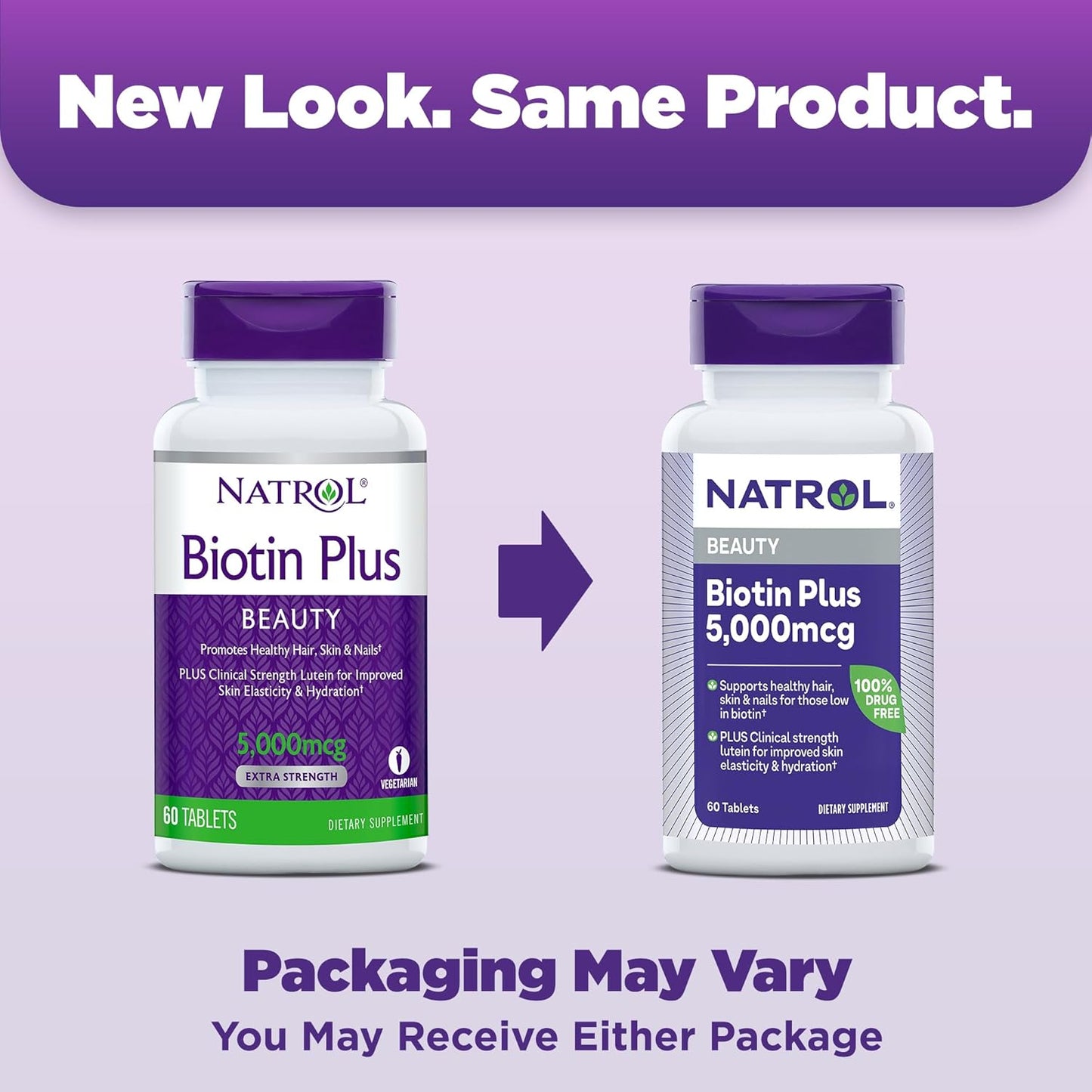 Natrol Beauty Biotin Plus Lutein 5,000 mcg Tablets - Support Healthy Hair, Skin, Nails - 60 Day Supply for Adults