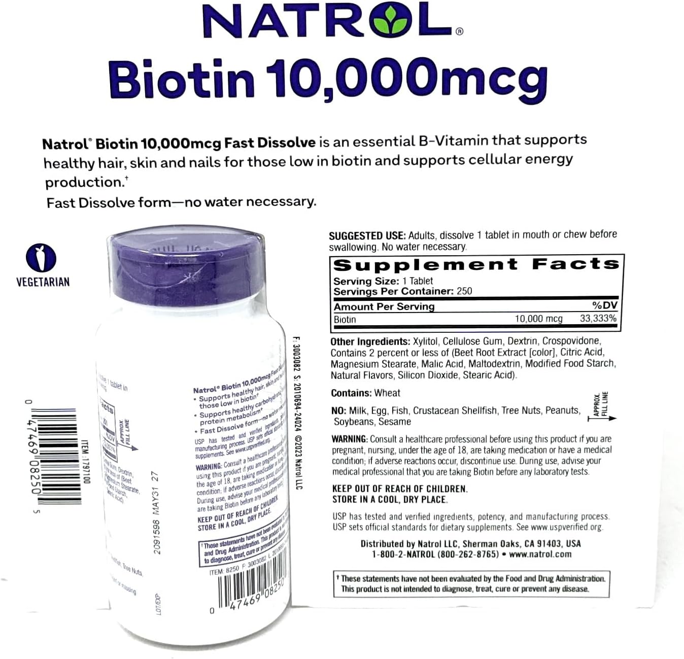 Natrol Biotin 10,000 mcg Fast Dissolve Tablets - 250 Count Bottle