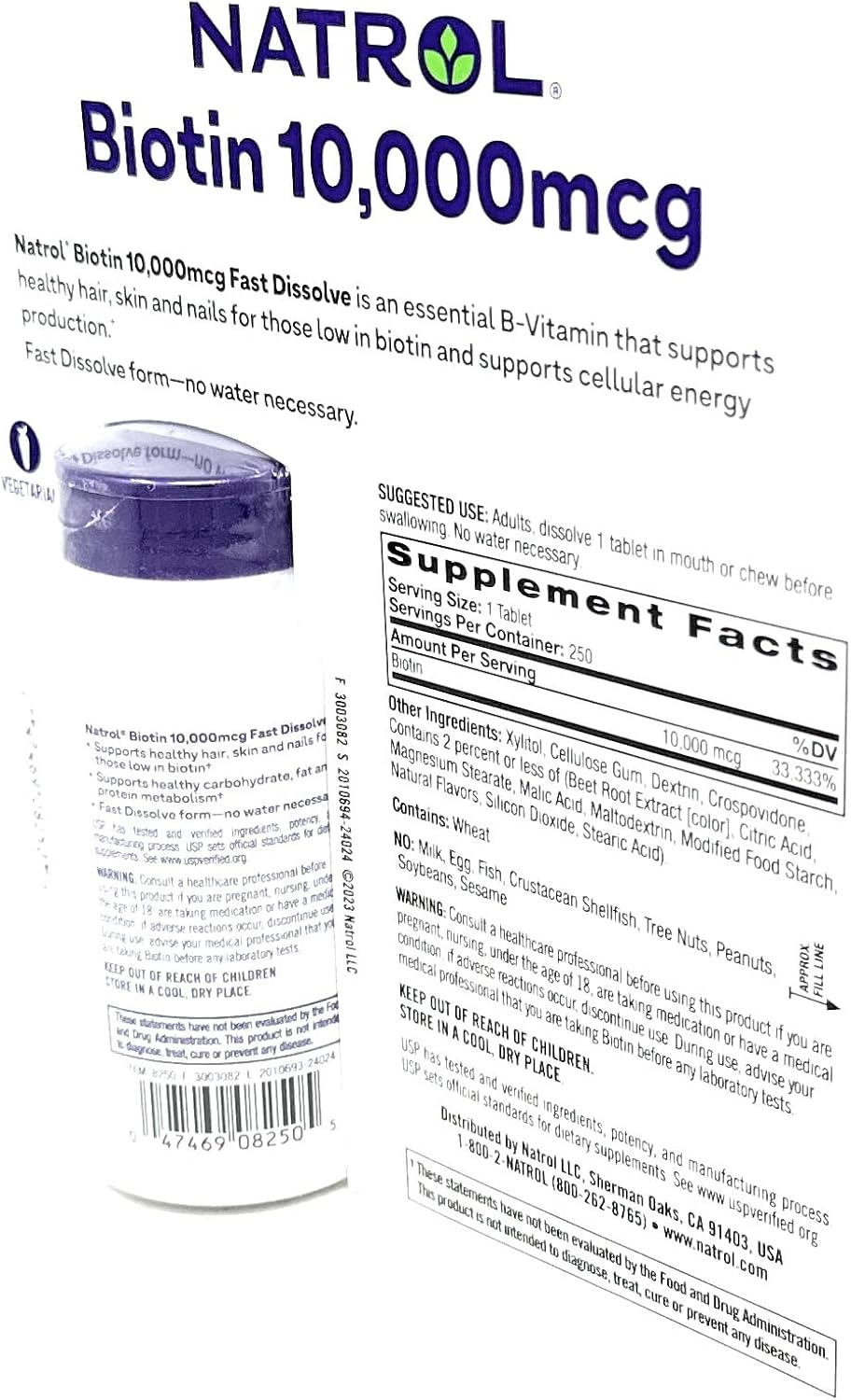 Natrol Biotin 10,000 mcg Fast Dissolve Tablets - 250 Count Bottle