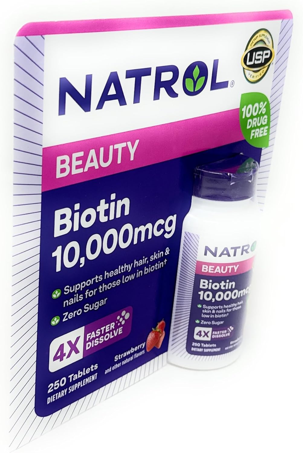 Natrol Biotin 10,000 mcg Fast Dissolve Tablets - 250 Count Bottle