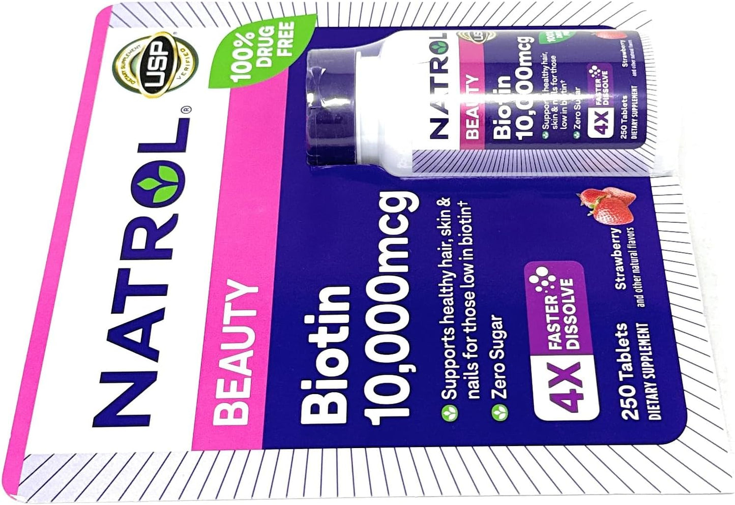 Natrol Biotin 10,000 mcg Fast Dissolve Tablets - 250 Count Bottle