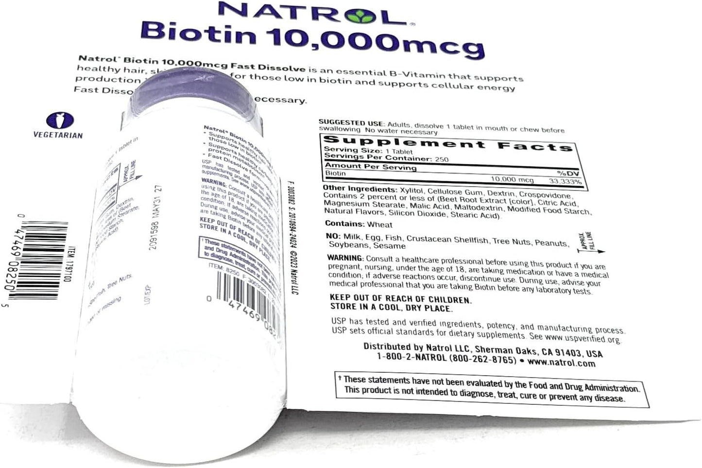 Natrol Biotin 10,000 mcg Fast Dissolve Tablets - 250 Count Bottle